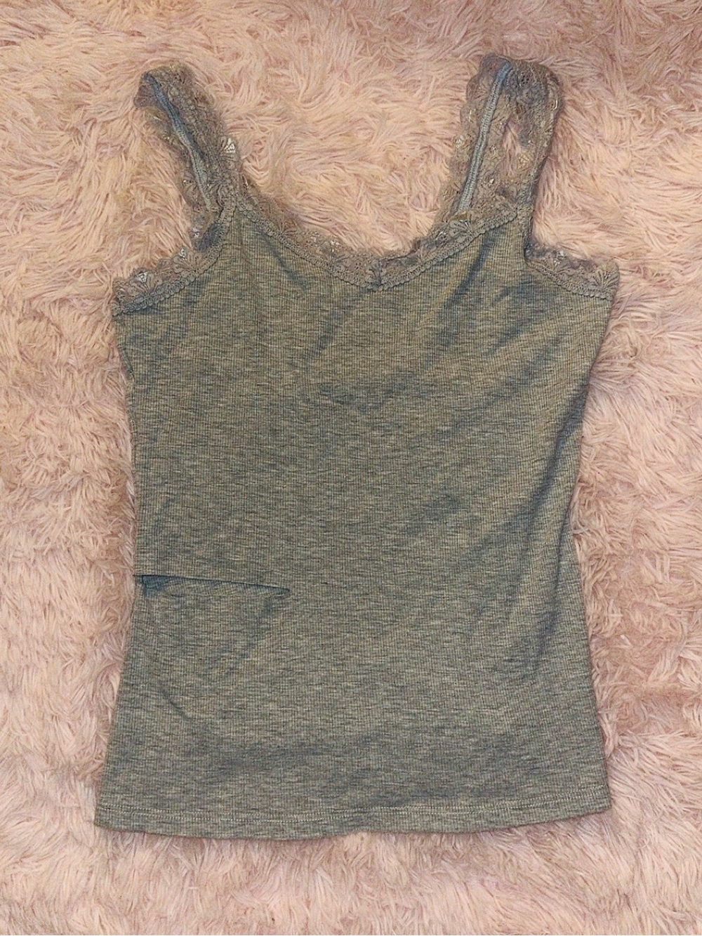Ribbed Lace-Trim Camisole - Gray